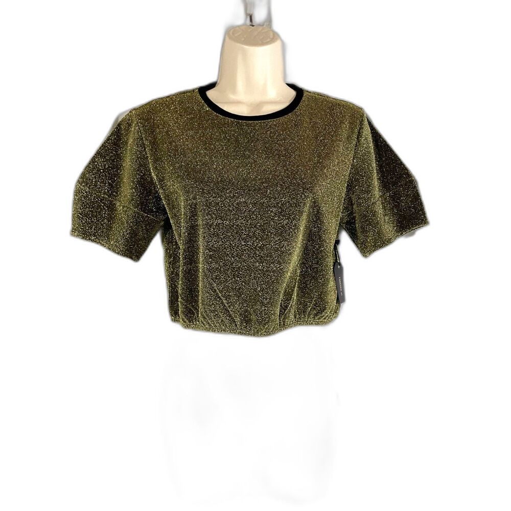 Metallic Gold Forever 21 crop knit top! size S nwt